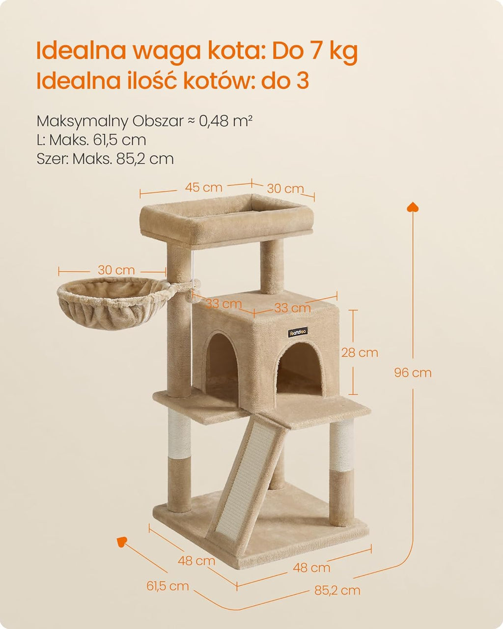 Feandrea Drzewko dla kota z dużą platformą, kolor beżowy